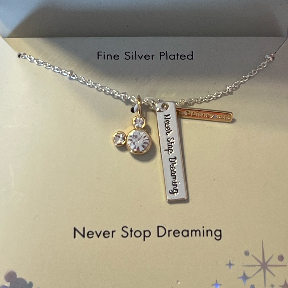 Fine Silver Plated and Gold Minnie Mouse Never Stop Dreaming Necklace Disney